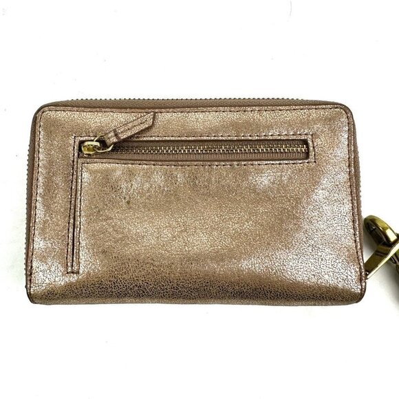 Fossil Emma Wallet Rose Gold Metallic Zip Around Clutch Cell Phone Holder - Picture 3 of 11